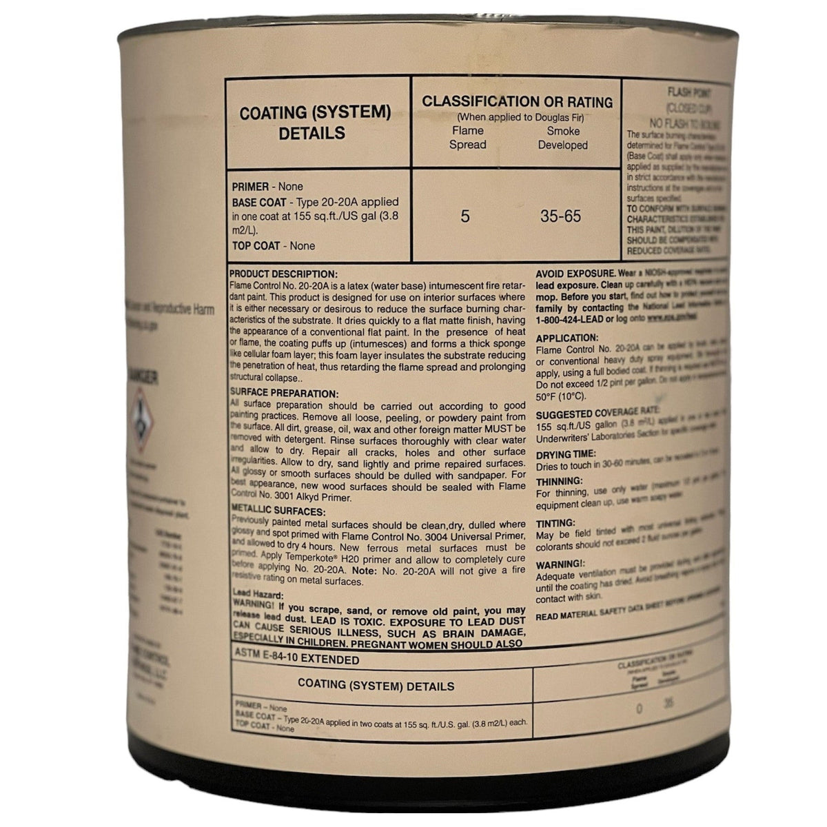 Flame Control 20-20A, Water-Based Intumescent Fire Retardant Paint, Flat, Class A Rating