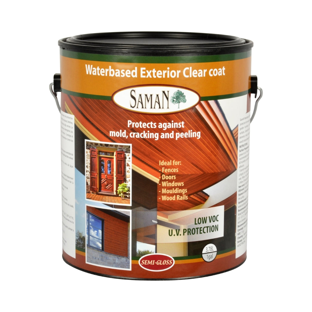 Saman Exterior Water-based Wood Varnish - UV Protection, Resists Mold Cracking and Peeling, 3.79L - The Paint People