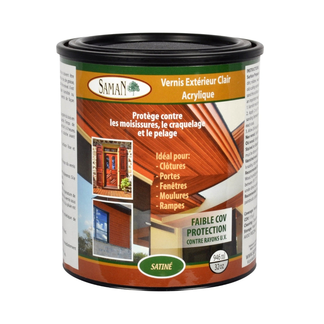 Saman Exterior Water-based Wood Varnish - UV Protection, Resists Mold Cracking and Peeling, 946ml - The Paint People