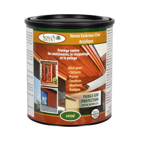 Saman Exterior Water-based Wood Varnish - UV Protection, Resists Mold Cracking and Peeling, 946ml - The Paint People