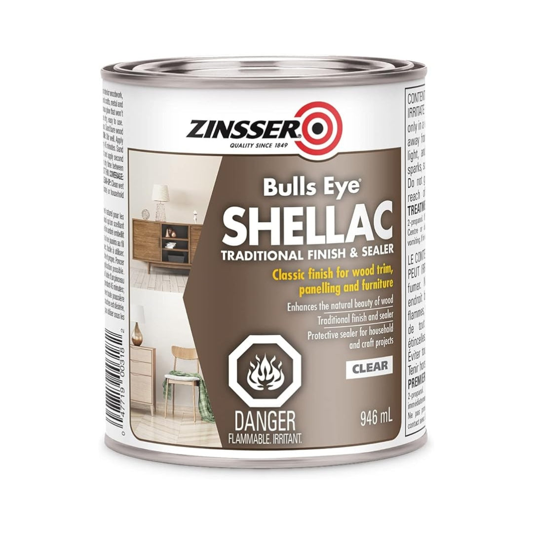 Zinsser Bulls Eye Shellac, Finish and Sealer, Clear, 946ml - The Paint People