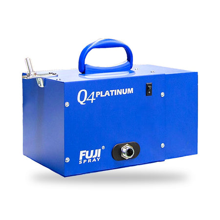 Fuji Spray Q4 Platinum HVLP turbine in blue with carry handle, front view