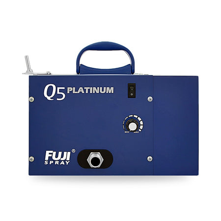 Fuji Spray Q5 Platinum HVLP turbine in navy blue with speed control dial, front view