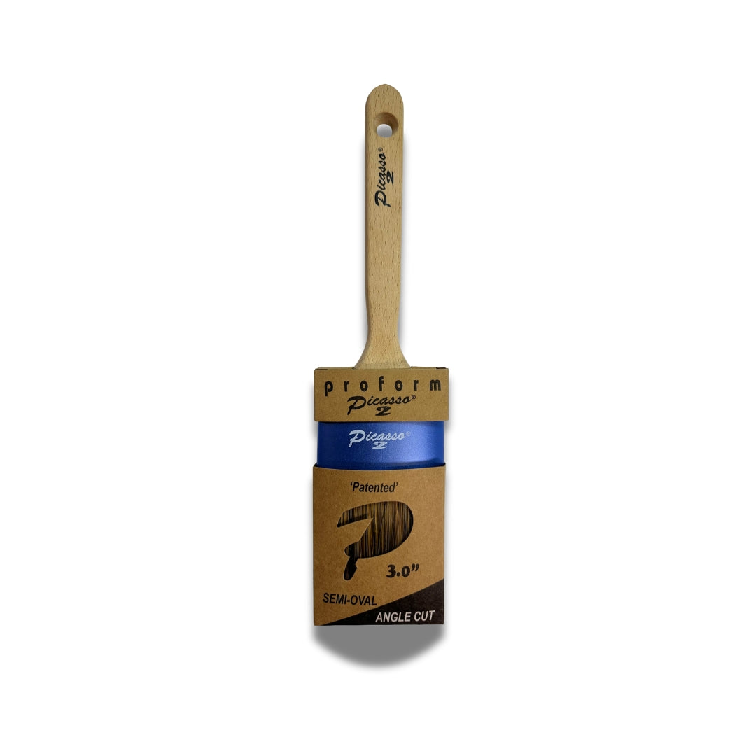 Picasso Generation 2 paint brush 3 inch semi oval angle cut beechwood handle